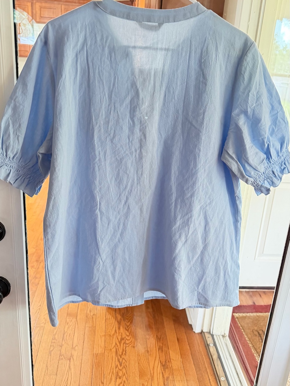 NWT BTFBM Blue Floral Embroidered Boho Short Sleeve Button Down Blouse Top L - Picture 5 of 11